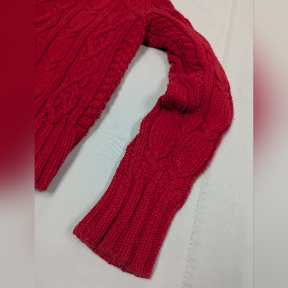 Lands' End Drifter Chunky Cable Knit Turtleneck Sweater In Red - Picture 8 of 12